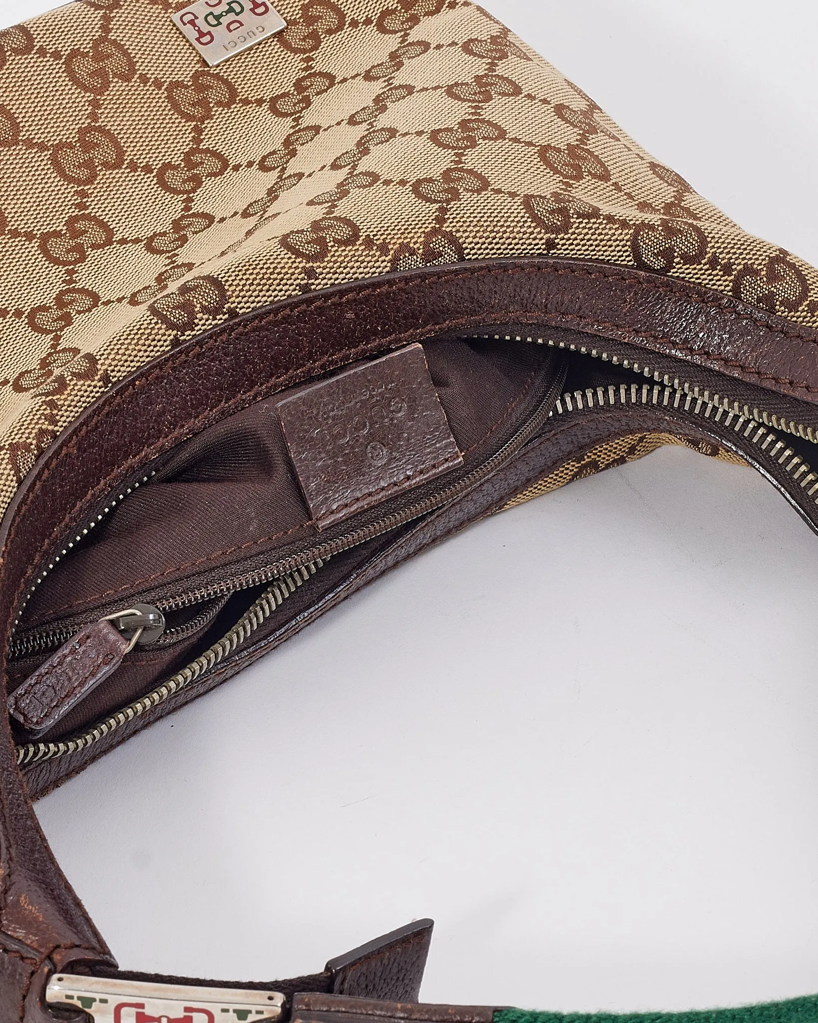 Gucci Brown GG Canvas Print Web Detail Shoulder Bag