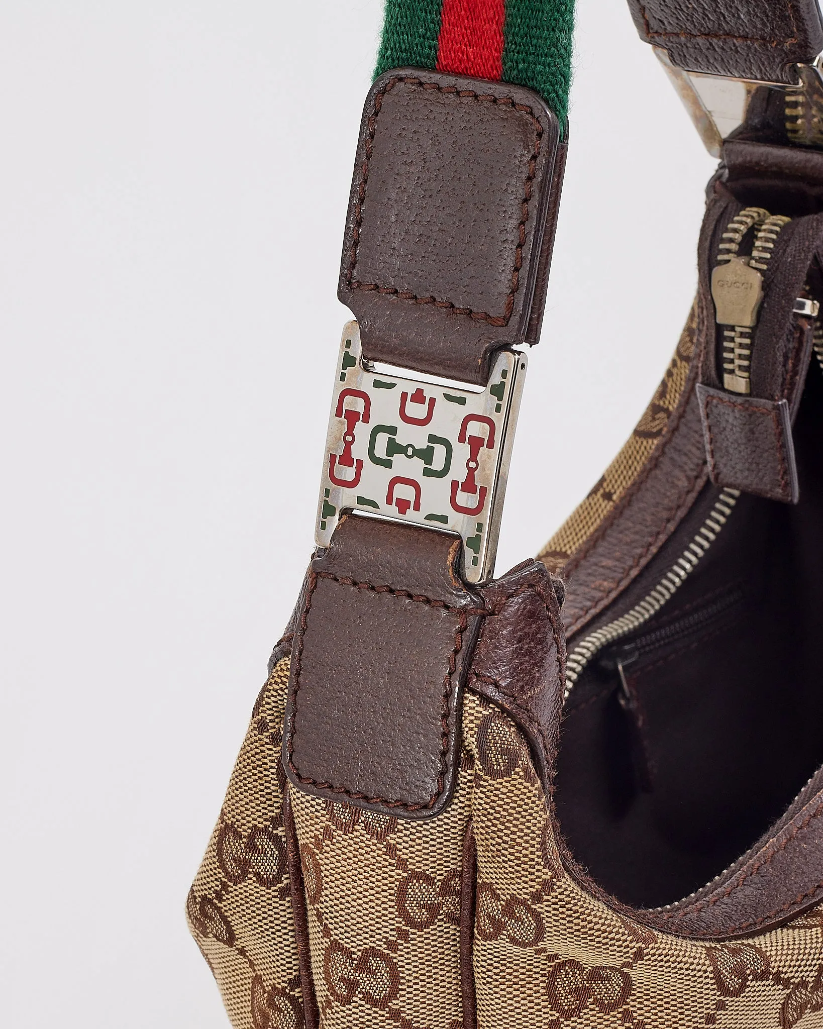 Gucci Brown GG Canvas Print Web Detail Shoulder Bag