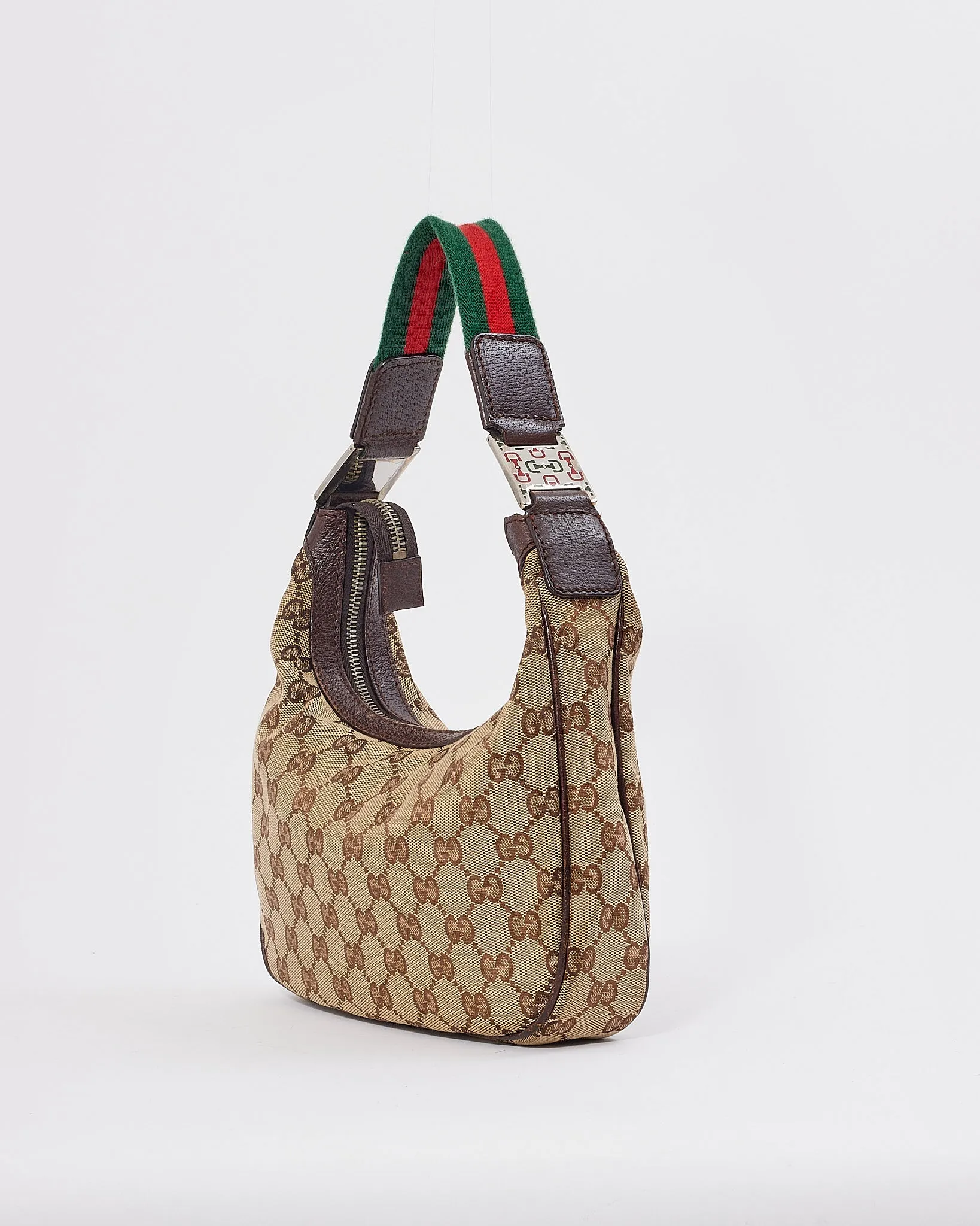 Gucci Brown GG Canvas Print Web Detail Shoulder Bag
