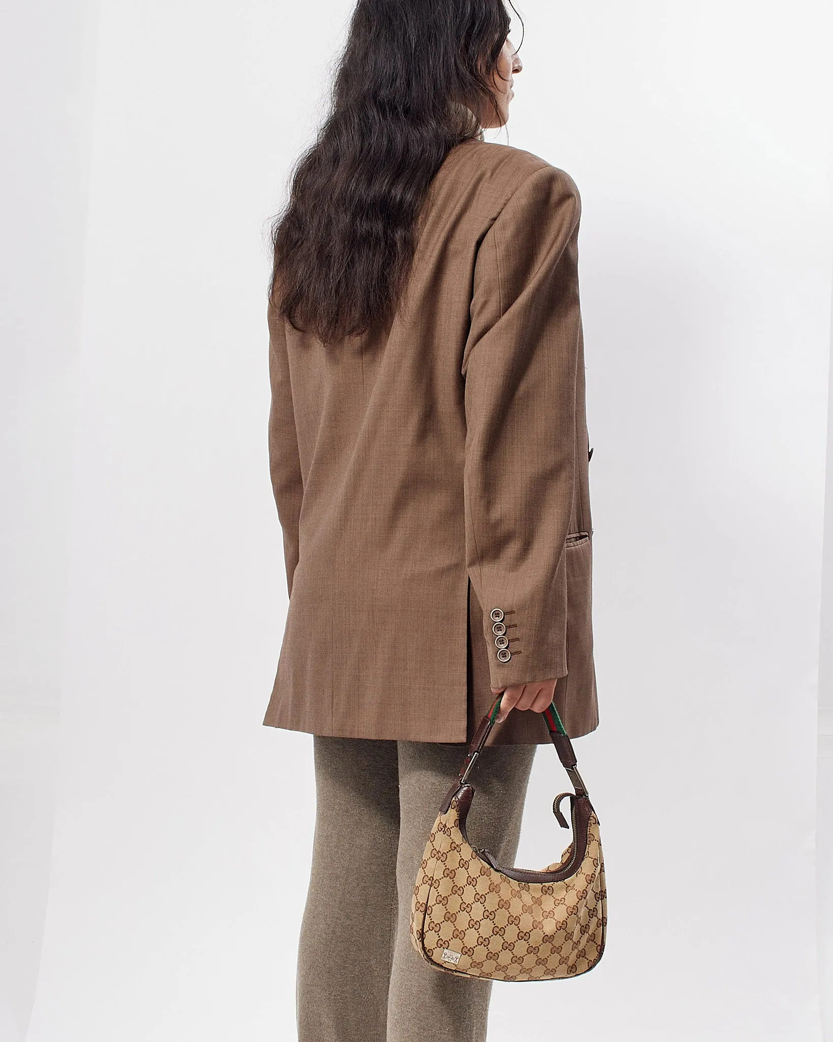 Gucci Brown GG Canvas Print Web Detail Shoulder Bag