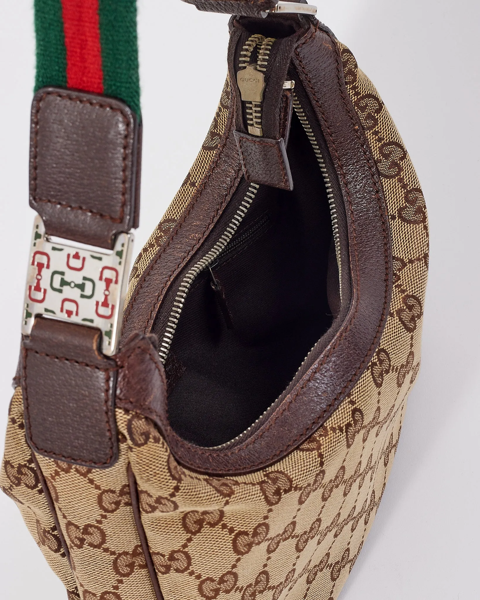 Gucci Brown GG Canvas Print Web Detail Shoulder Bag