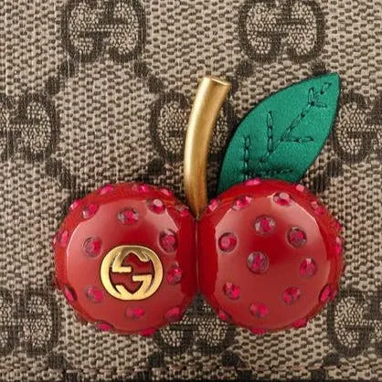 Gucci GG Supreme Card Case with Cherries in Beige
