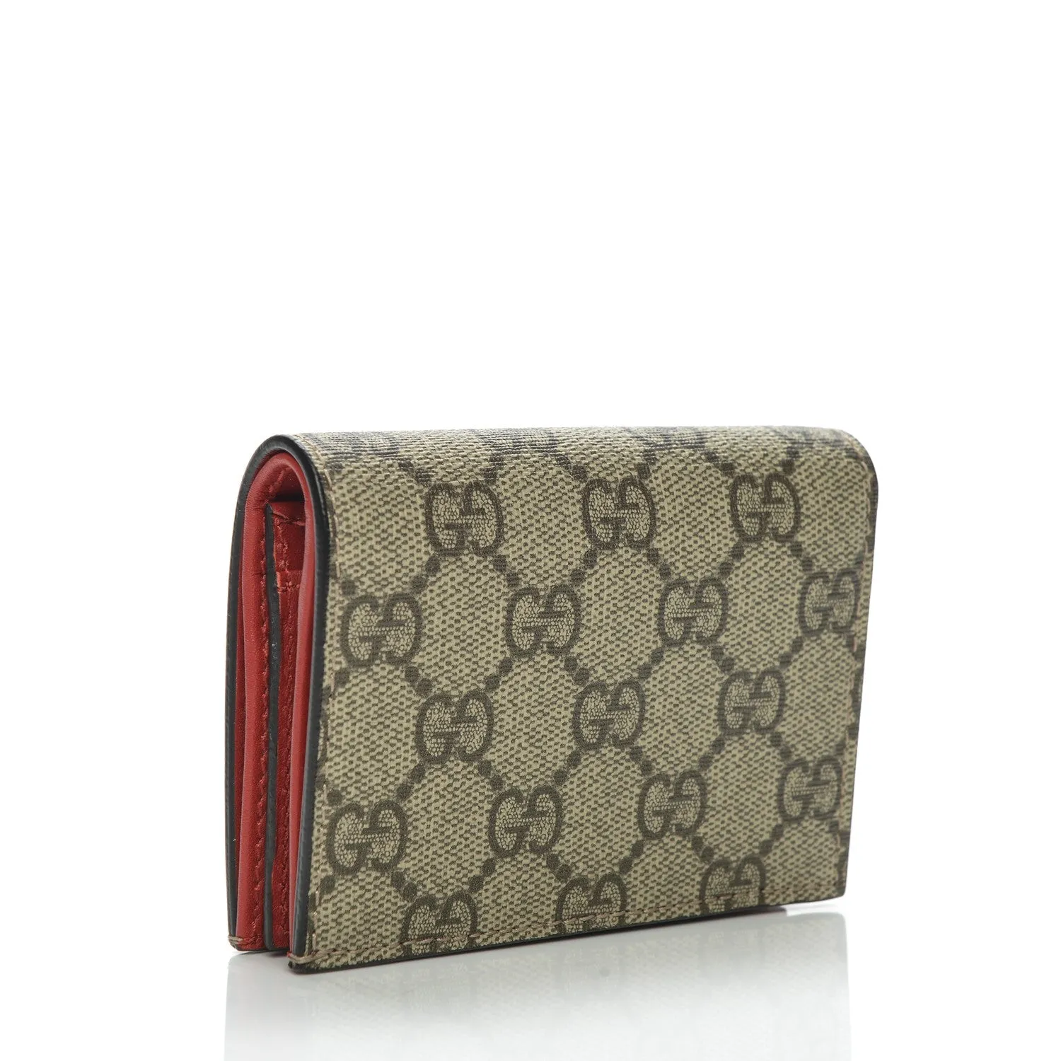 Gucci GG Supreme Card Case with Cherries in Beige