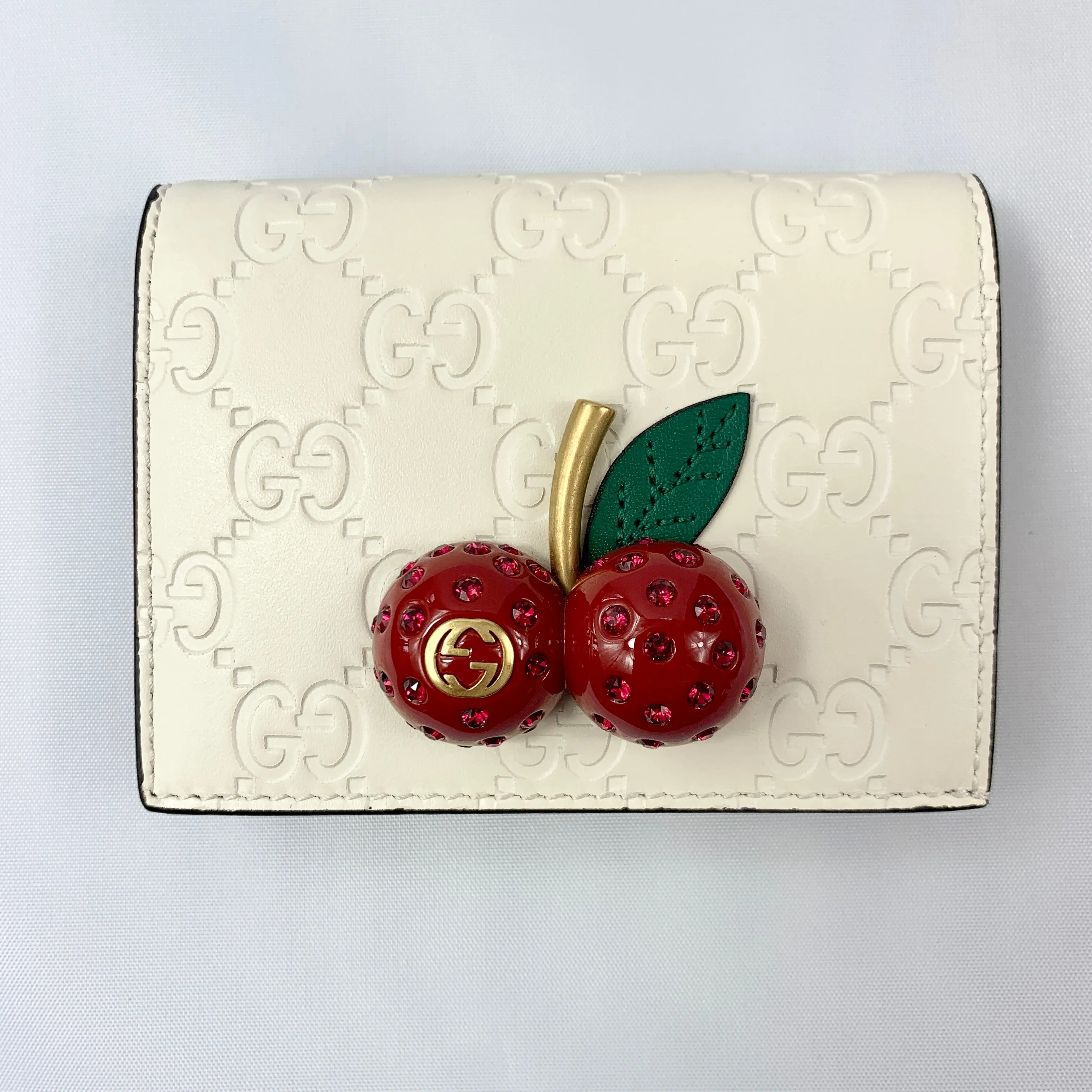 Gucci Signature Card Case with Cherries in White
