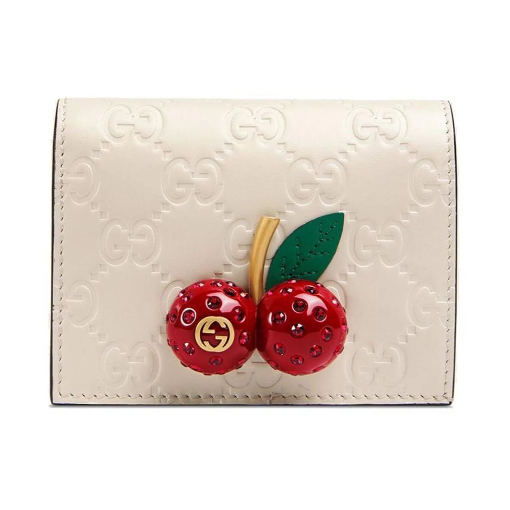 Gucci Signature Card Case with Cherries in White