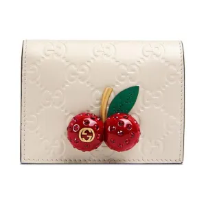 Gucci Signature Card Case with Cherries in White