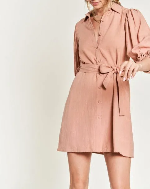 Half sleeve belted dress