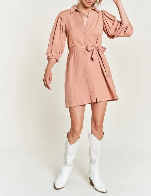 Half sleeve belted dress
