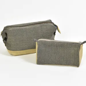 Hand Woven Toiletry Bag Set | Navy Herringbone