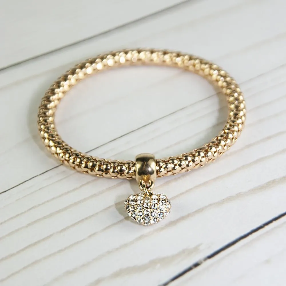 Heart Pendant Stretch Bracelet Rose Gold