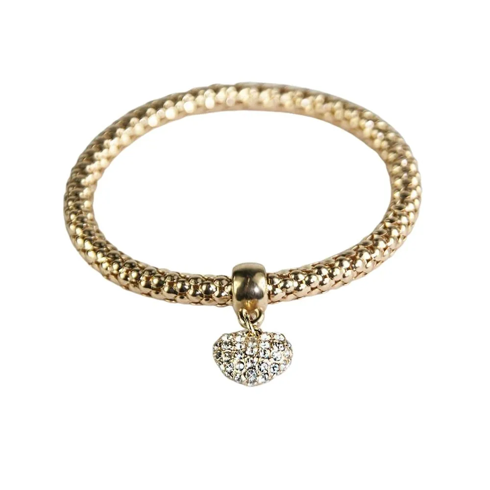 Heart Pendant Stretch Bracelet Rose Gold