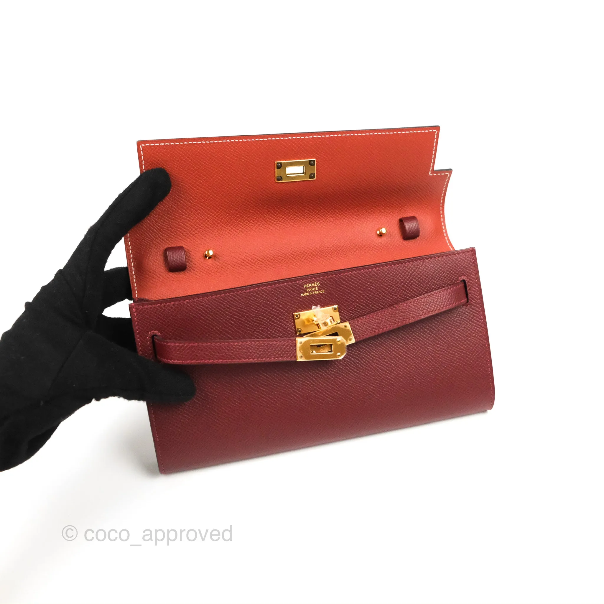 Hermès Kelly To Go Wallet Rouge H/ Brick Epsom Gold Hardware