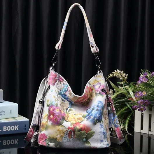 High Class Shiny Floral REAL LEATHER Women Handbags Bags Fashion 2019 New Genuine Cow Leather Blossom Designer Bag