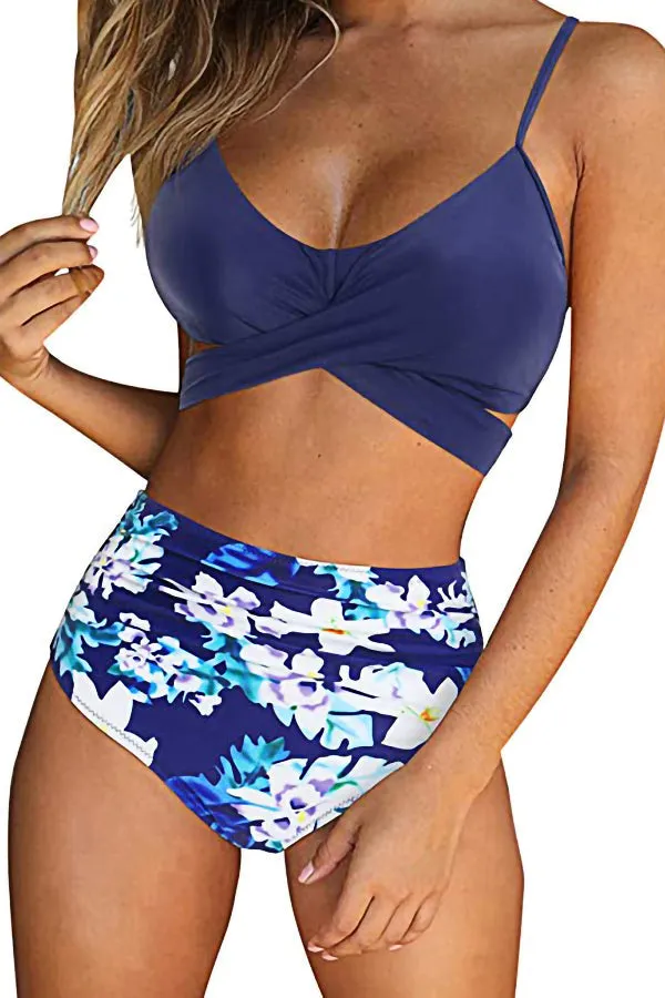 High Waist Printed Split Swimsuit