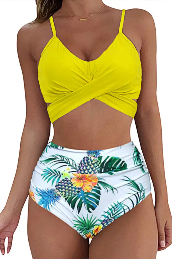 High Waist Printed Split Swimsuit