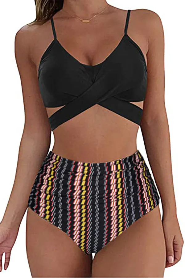 High Waist Printed Split Swimsuit