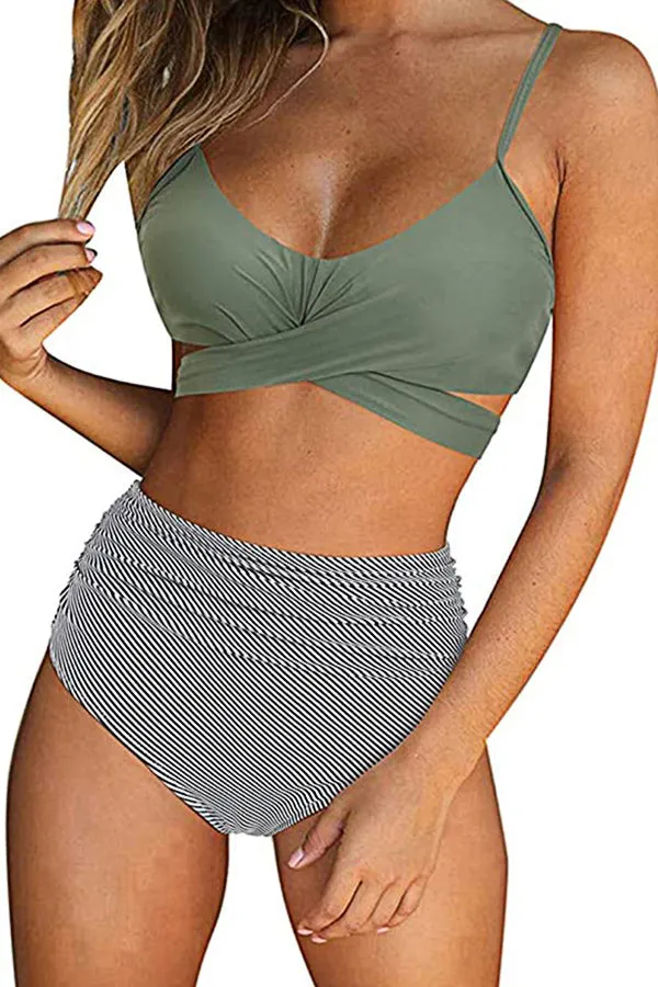 High Waist Printed Split Swimsuit