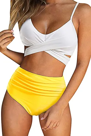 High Waist Printed Split Swimsuit