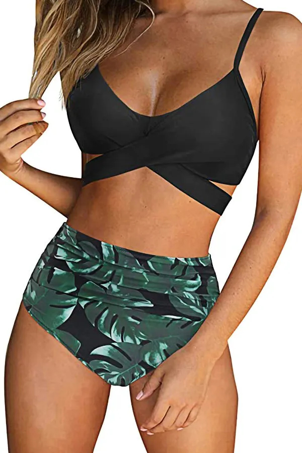 High Waist Printed Split Swimsuit