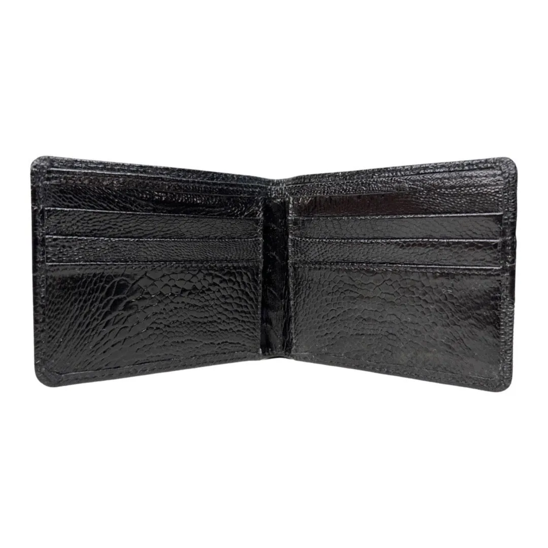 Kashani Black Ostrich Leg Bi-Fold Wallet