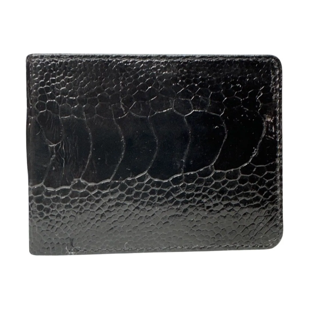 Kashani Black Ostrich Leg Bi-Fold Wallet