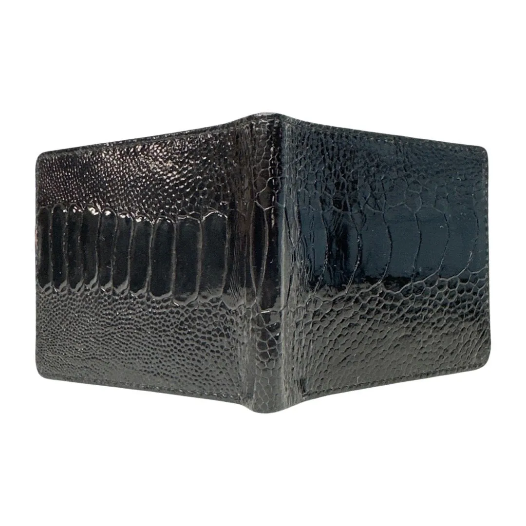 Kashani Black Ostrich Leg Bi-Fold Wallet