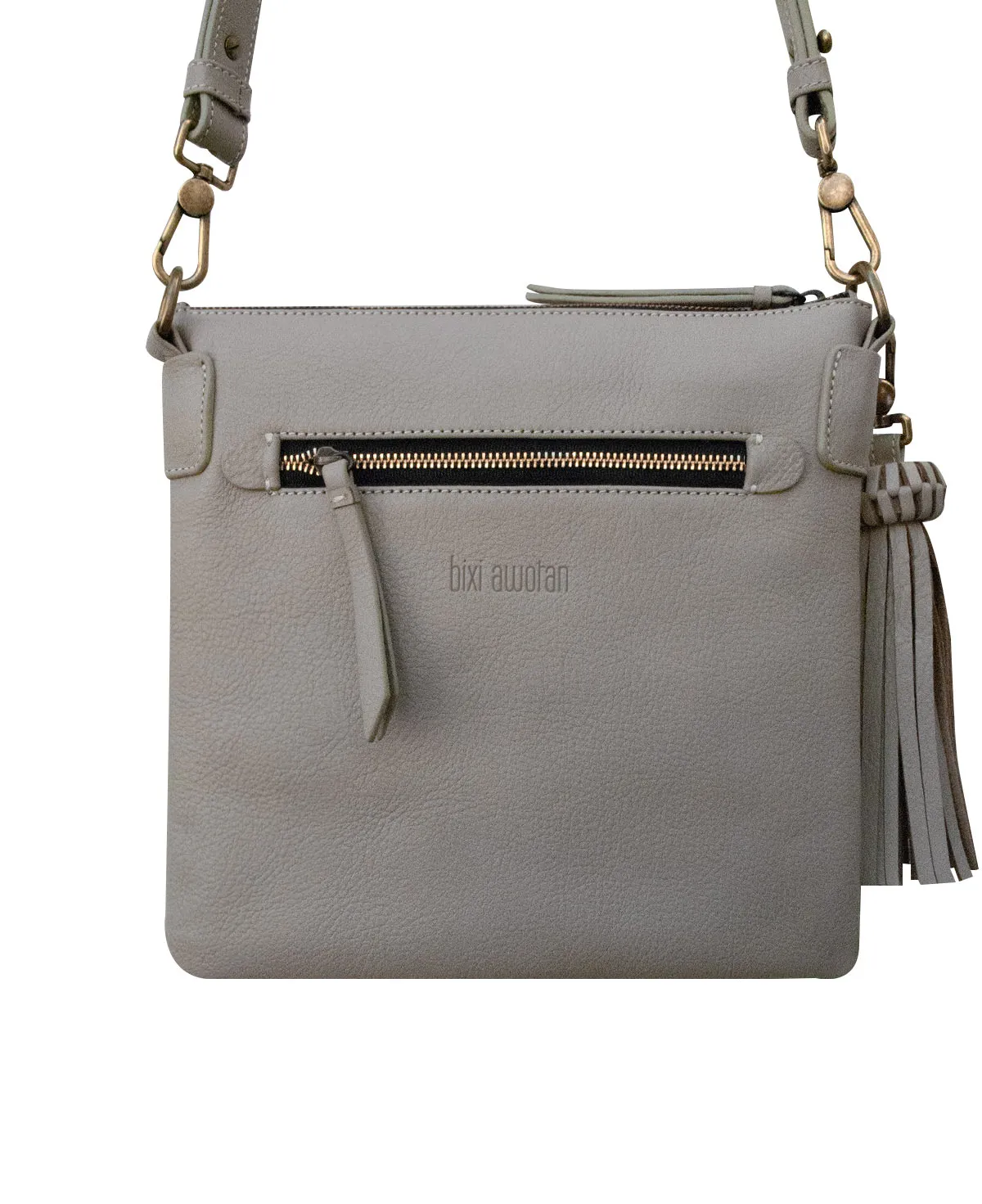 KATRINA Handcrafted Big Square Crossbody Bag  - Gray & Furry Gold Leather