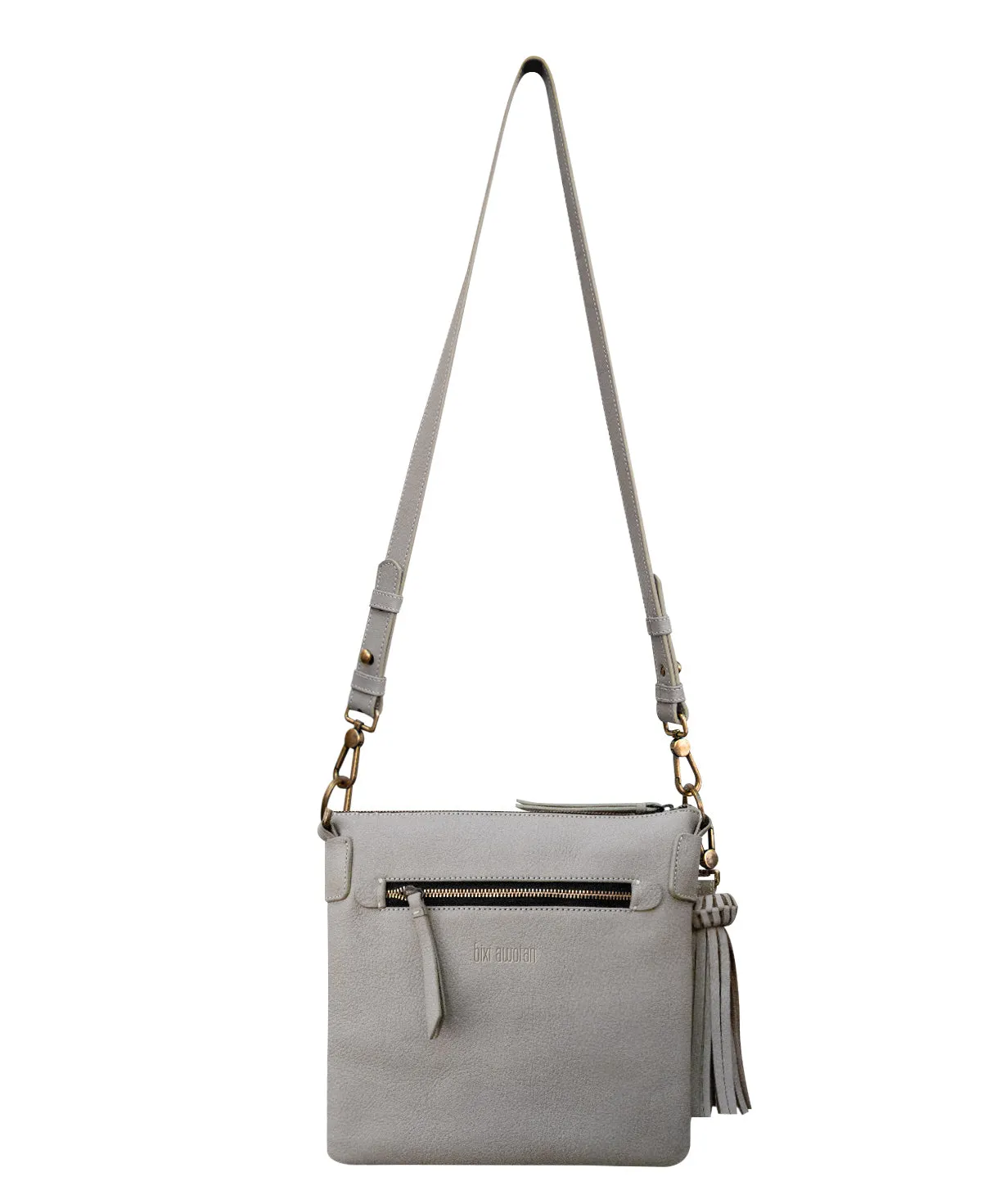 KATRINA Handcrafted Big Square Crossbody Bag  - Gray & Furry Gold Leather