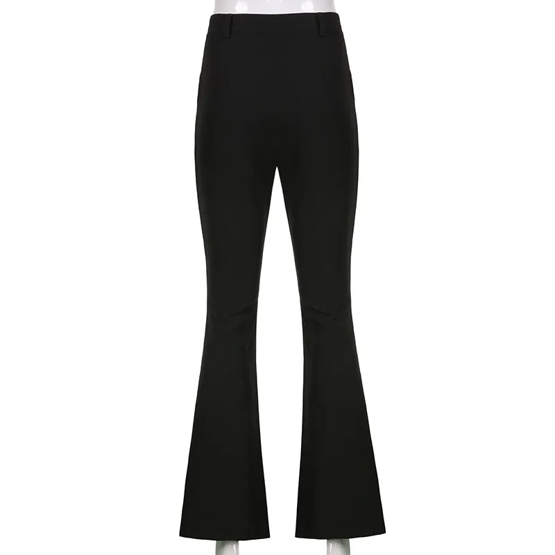 Lace Patchwork High Waist Flare Pants Women Streetwear Casual Trousers