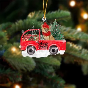Long haired Tan Chihuahua-Xmas Truck-Two Sided Ornament