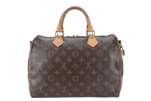 LOUIS VUITTON SPEEDY BANDOULIERE 30 MONOGRAM CANVAS LEATHER GOLD HARDWARE WITH STRAPS, LOCK, DUST COVER AND BOX