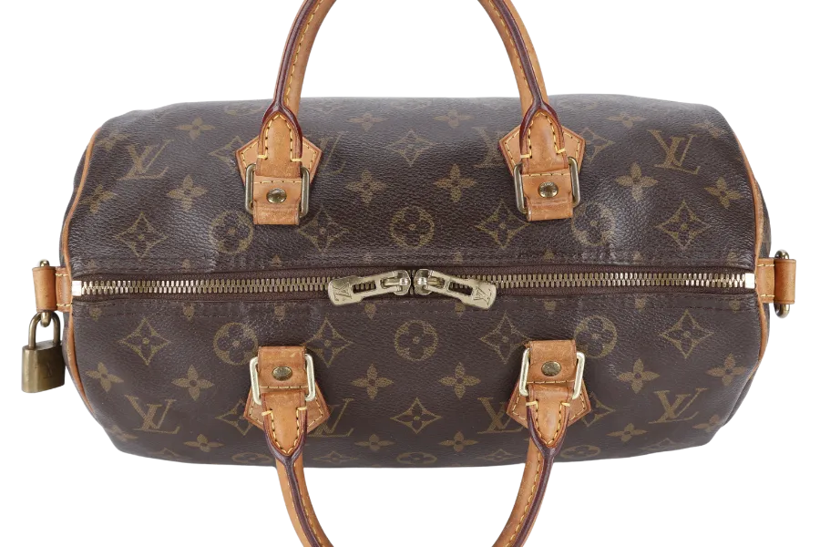 LOUIS VUITTON SPEEDY BANDOULIERE 30 MONOGRAM CANVAS LEATHER GOLD HARDWARE WITH STRAPS, LOCK, DUST COVER AND BOX