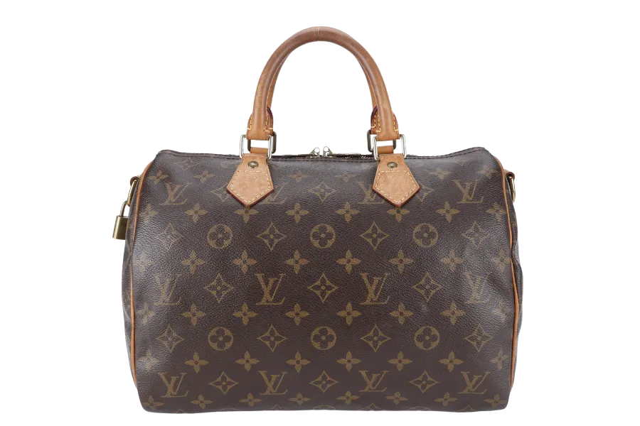 LOUIS VUITTON SPEEDY BANDOULIERE 30 MONOGRAM CANVAS LEATHER GOLD HARDWARE WITH STRAPS, LOCK, DUST COVER AND BOX