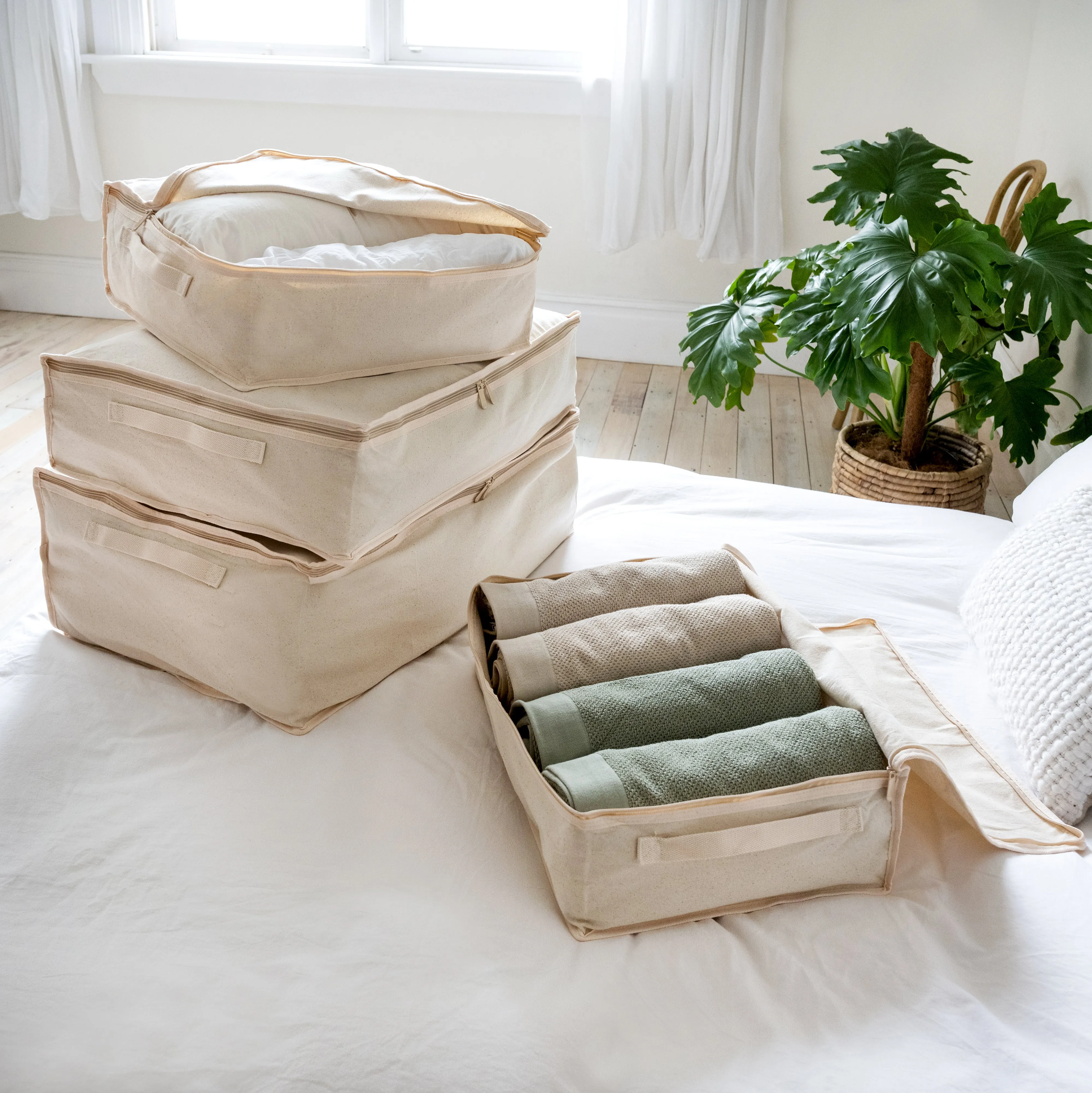 LUSH 10oz Extra Thick Pure Natural Cotton Storage Bags - Small - ( Enhanced Zip Line & Extra Thick Handles)