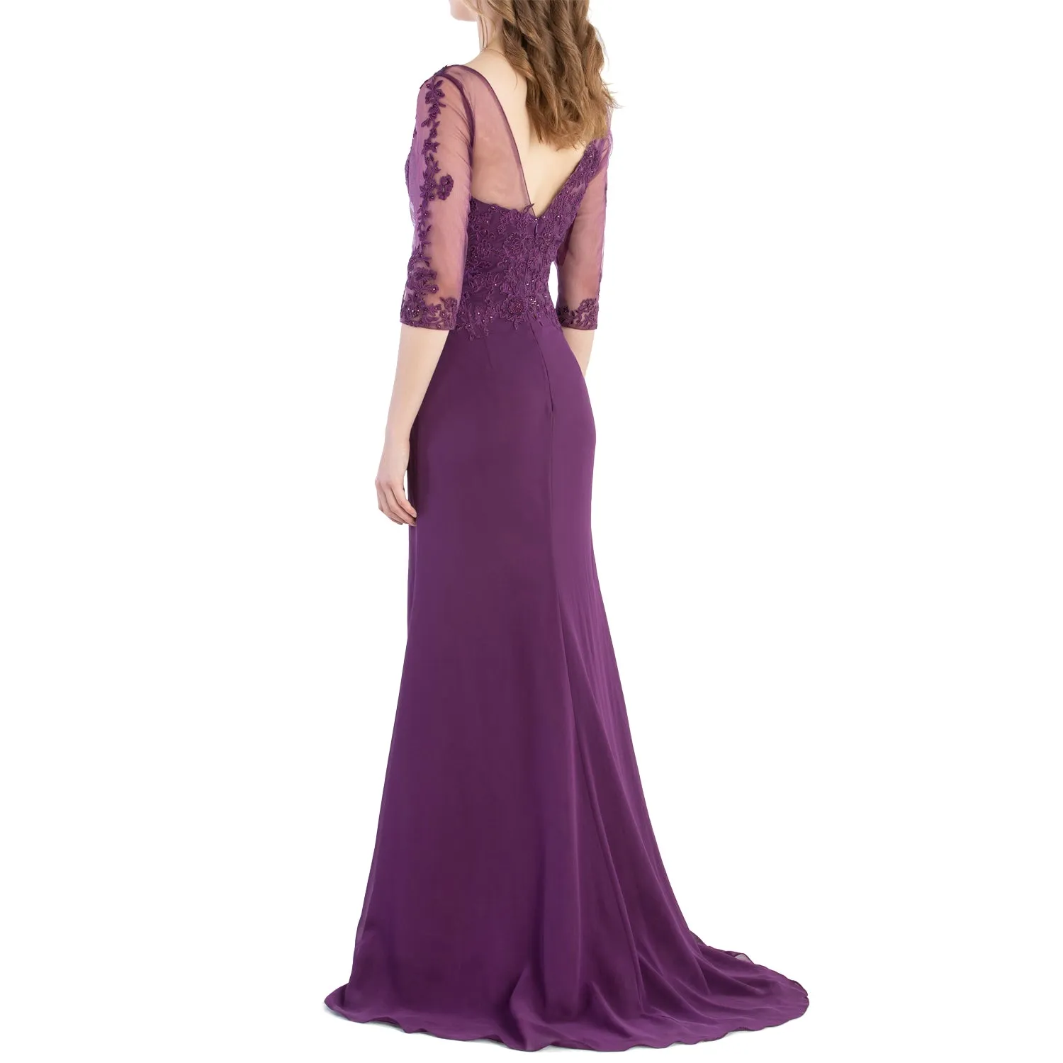 MACloth V Neck 3/4 Sleeve Lace Long Wedding Mother Bride Gown Bridesmaid Dresses