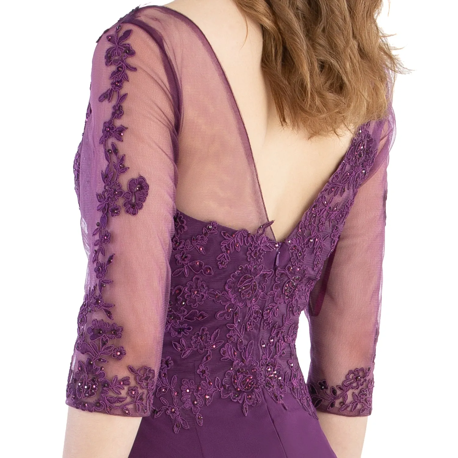 MACloth V Neck 3/4 Sleeve Lace Long Wedding Mother Bride Gown Bridesmaid Dresses