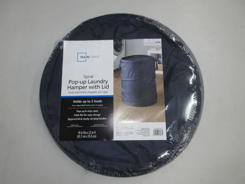 Mainstays Navy Polyester Spiral Pop-up Laundry Hamper with Zipper Lid