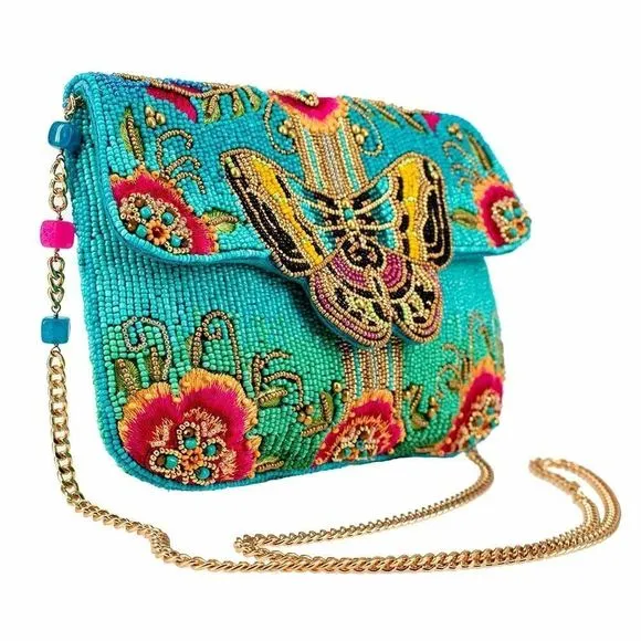 Mary Frances Butterfly Blue Pink Spring Special Beaded Crossbody Handbag Bag New