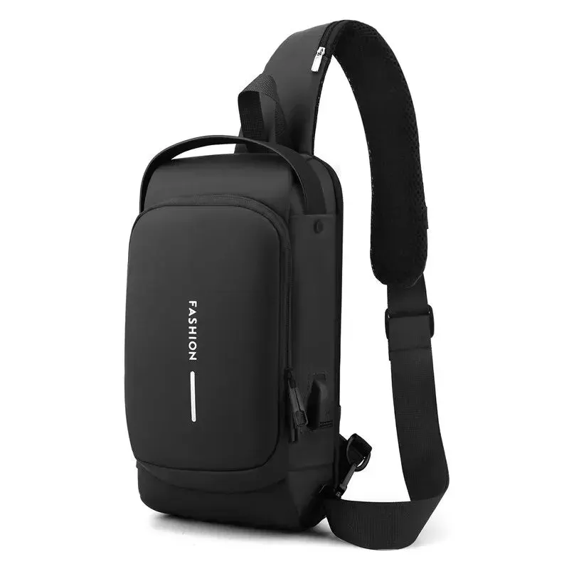 Men Crossbody Password Lock Motorcycle Waterproof USB Charging Port Anti-Theft Chest Bag