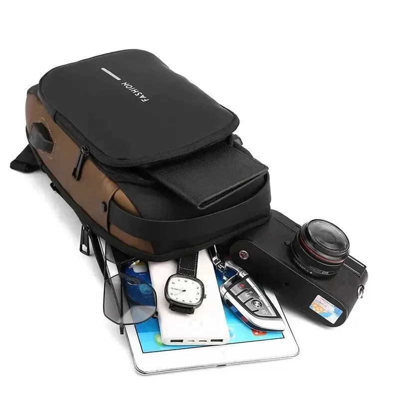 Men Crossbody Password Lock Motorcycle Waterproof USB Charging Port Anti-Theft Chest Bag