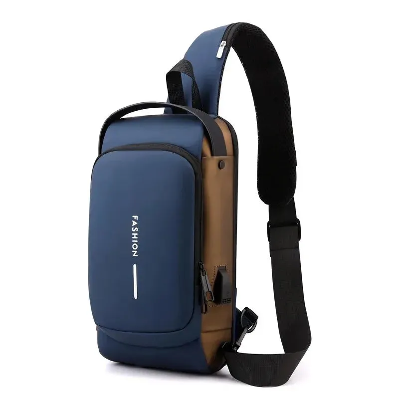 Men Crossbody Password Lock Motorcycle Waterproof USB Charging Port Anti-Theft Chest Bag