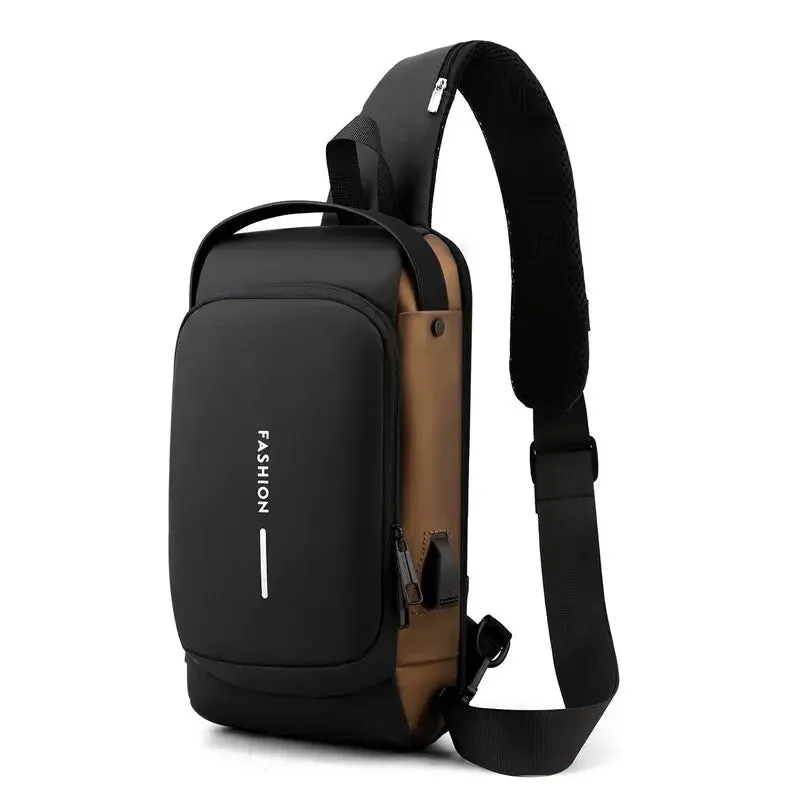 Men Crossbody Password Lock Motorcycle Waterproof USB Charging Port Anti-Theft Chest Bag