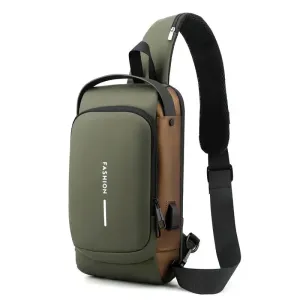 Men Crossbody Password Lock Motorcycle Waterproof USB Charging Port Anti-Theft Chest Bag