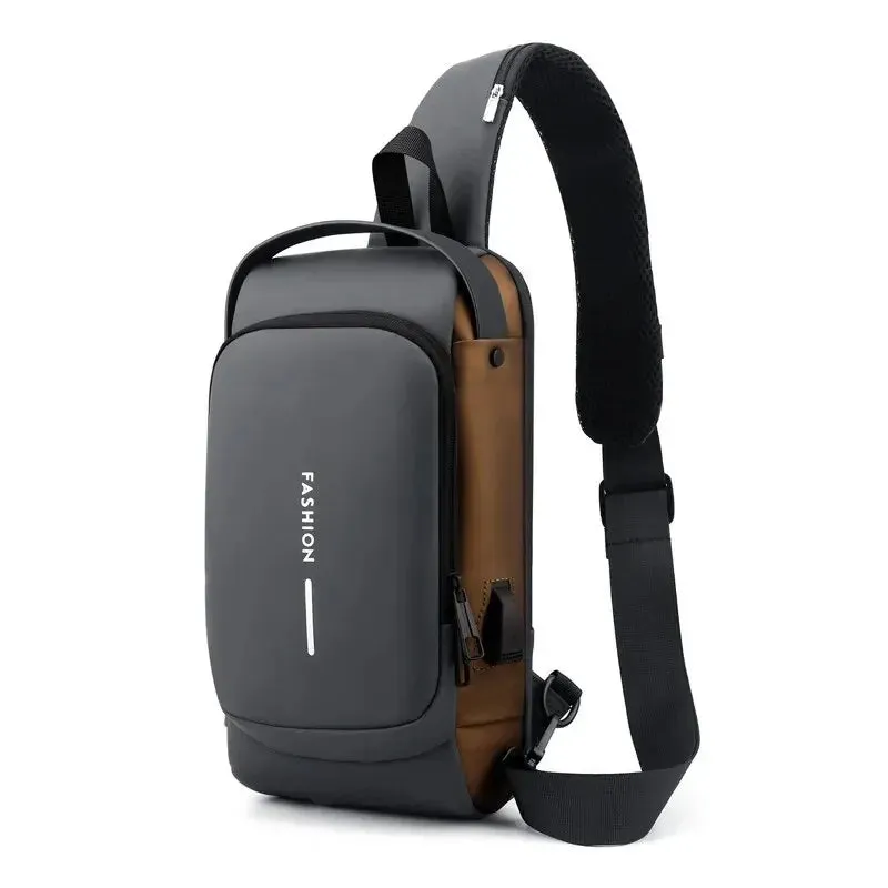Men Crossbody Password Lock Motorcycle Waterproof USB Charging Port Anti-Theft Chest Bag
