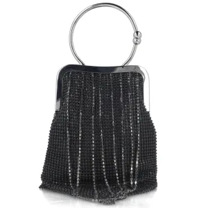 Menbur Black Sparkly Fringed Bag