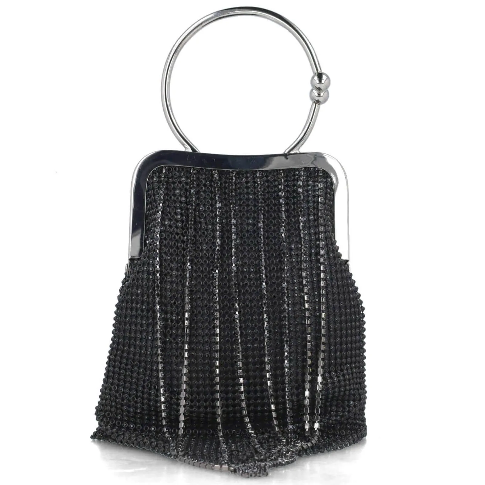 Menbur Black Sparkly Fringed Bag