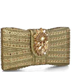 Menbur Gold Jewelled Box Clutch Bag