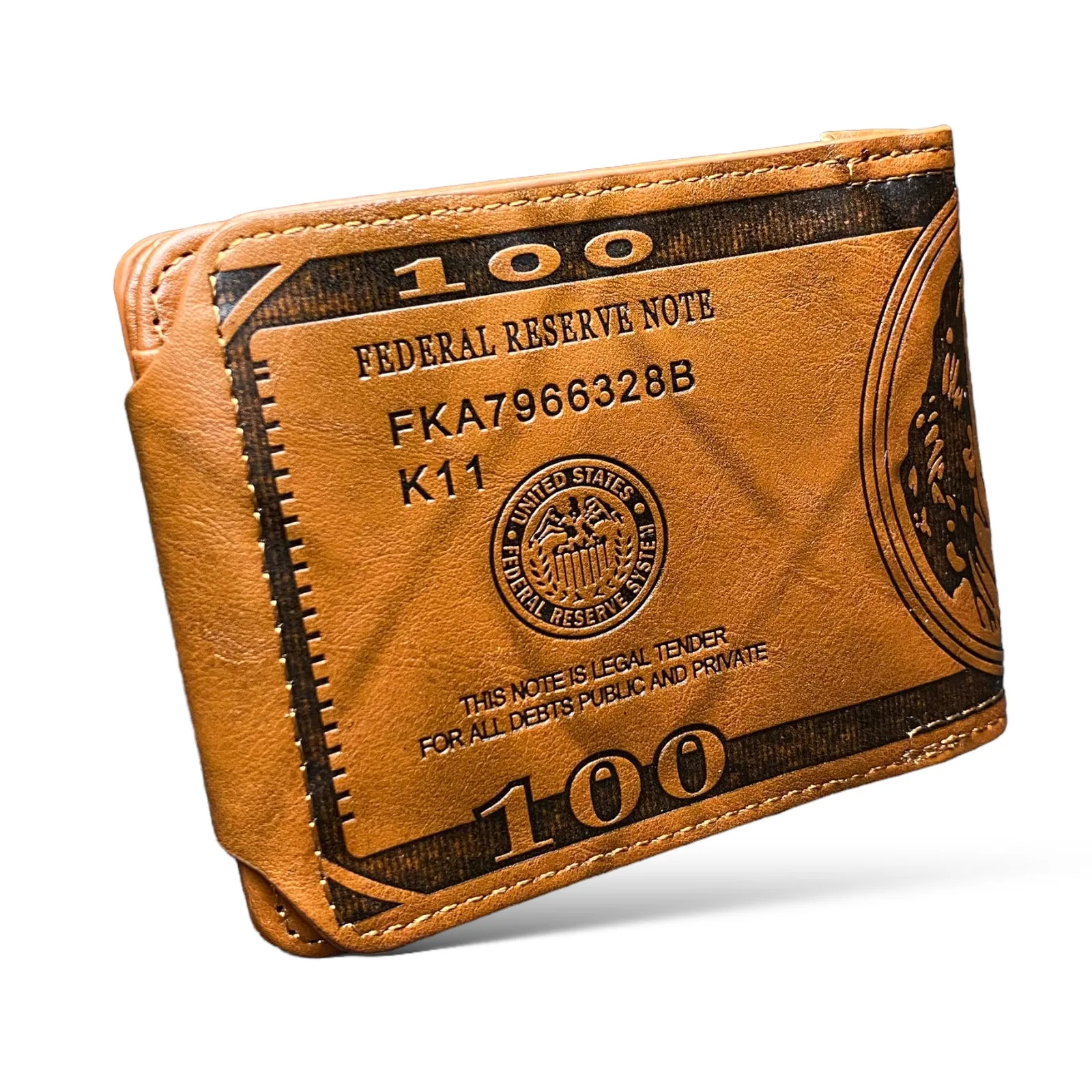 Mens US "$100" Dollar Bill Printed Leather Bifold Wallet Cash Card Holder NEW
