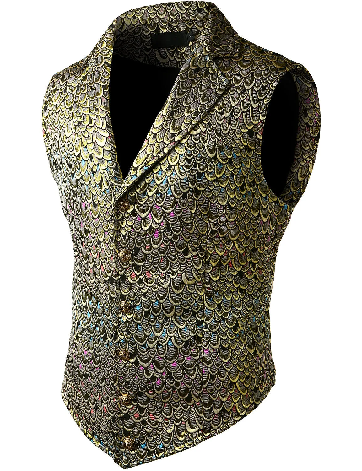 Mens Victorian Suit Vest Steampunk Gothic Waistcoat Golden Vest