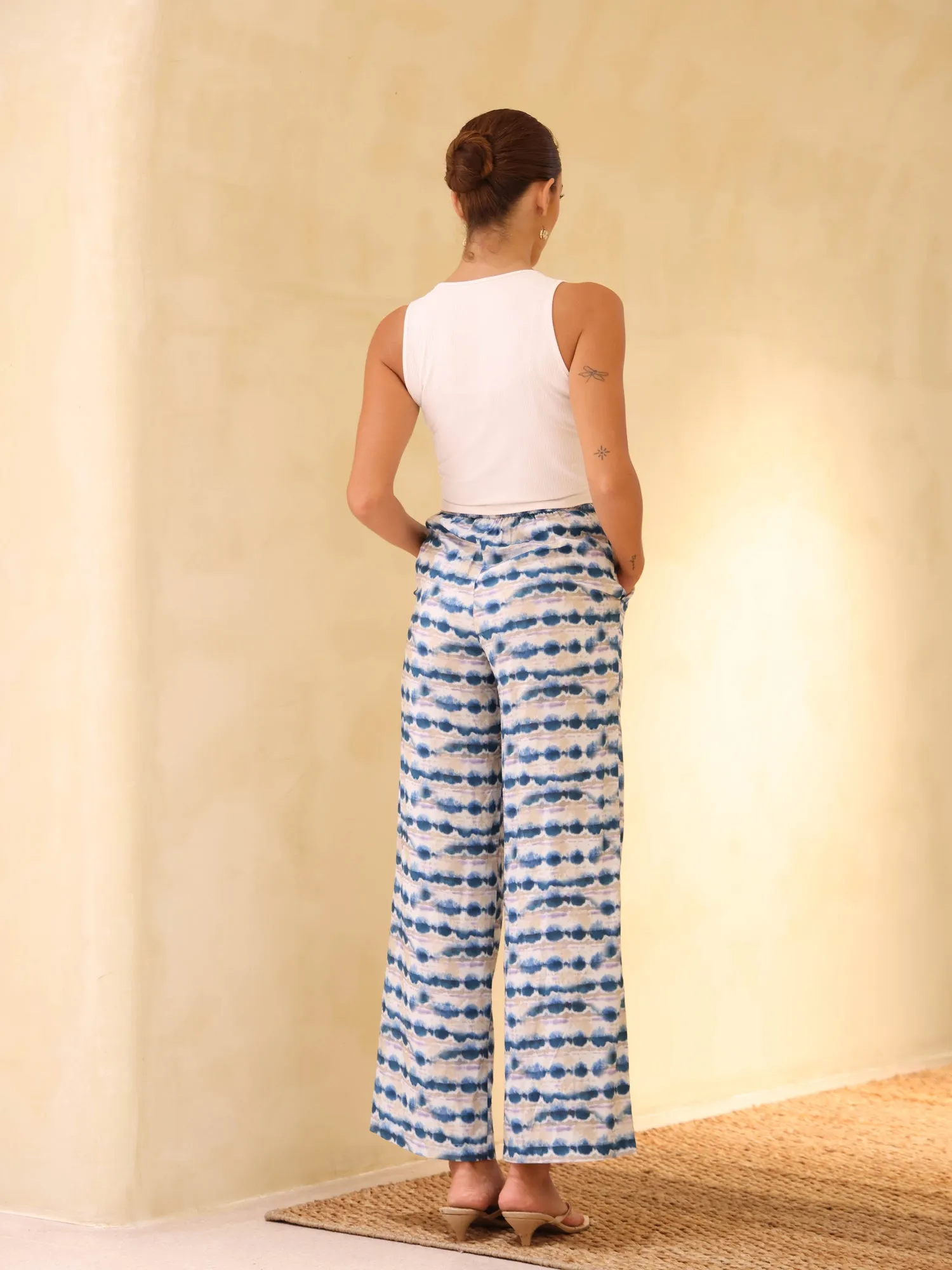 Mid Waist Elasticated Printed Casual Pant